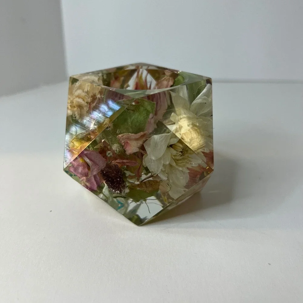 Preserved Flower Candle Holder Resin Keepsake Hexagon‎ 3 x 4
